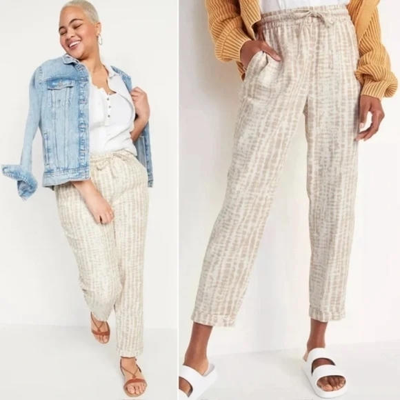Old Navy Pants - Old Navy High-Waisted Tie-Dye Linen-Blend Straight Cropped Pants XL